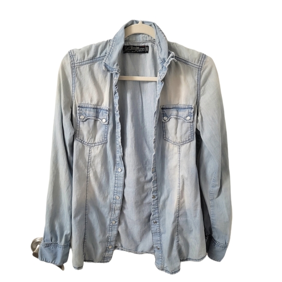 Blue denim button up top - Picture 1 of 6